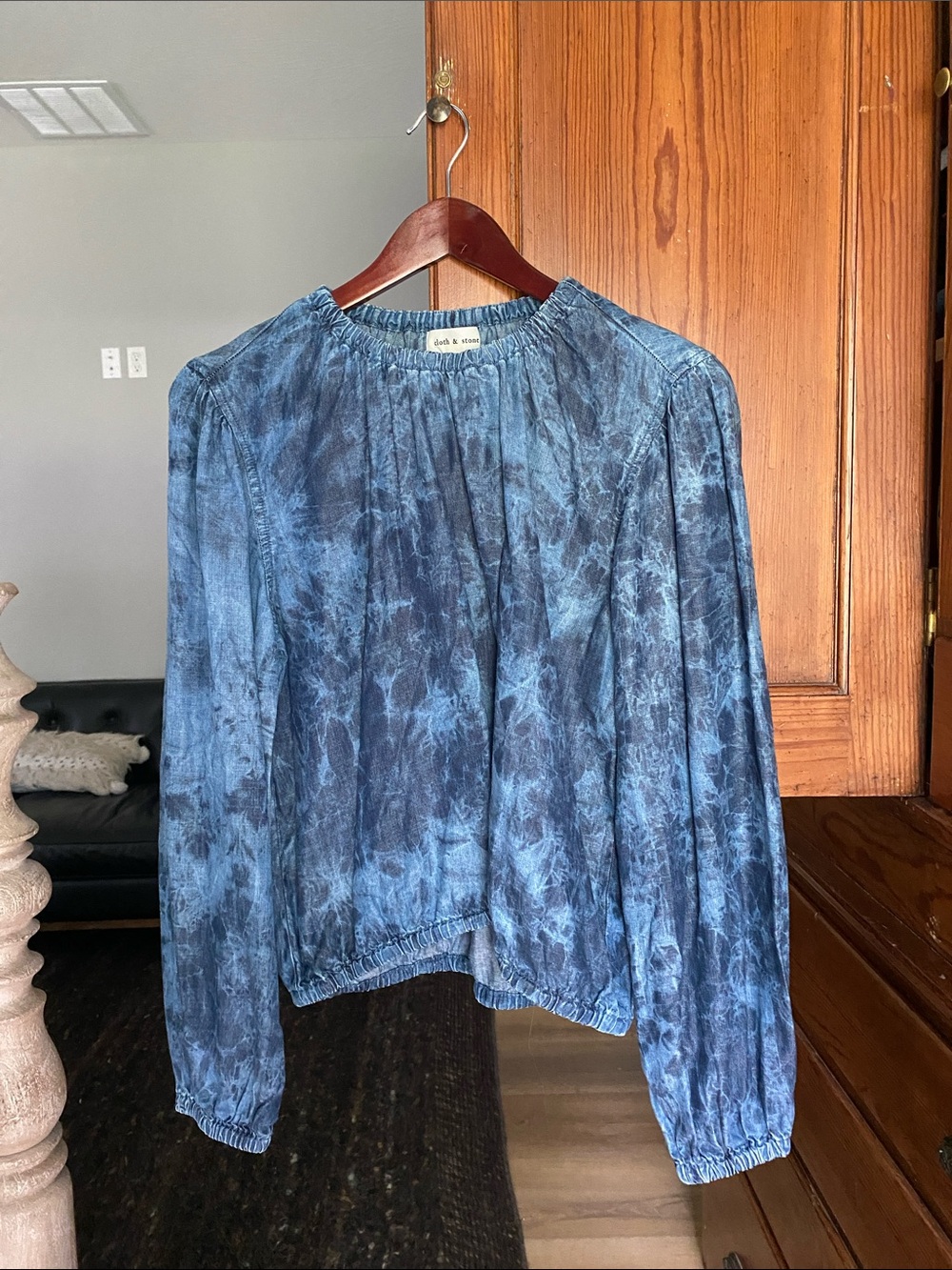 Madewell Indigo Tie-Dye Long Sleeve Peasant Blouse